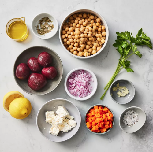 Chickpea, Beet & Feta Salad with Lemon-Garlic Vinaigrette